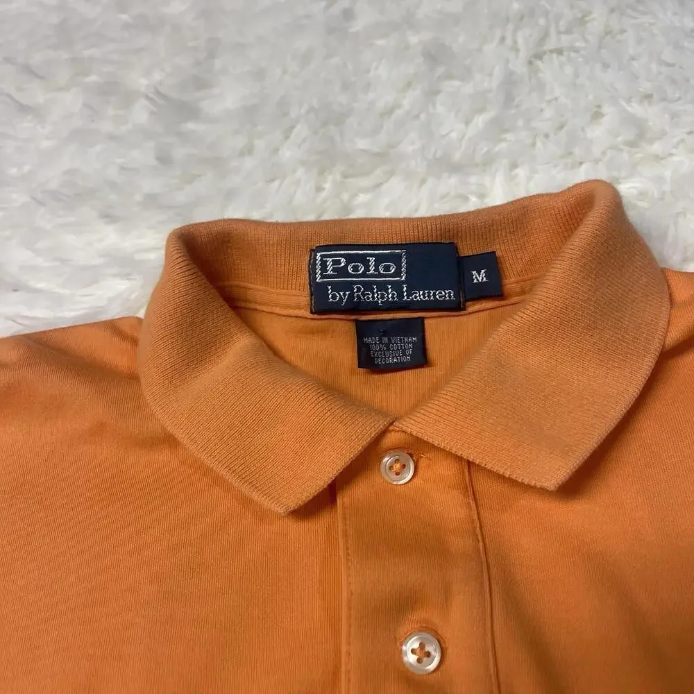 Polo by Ralph Lauren Shirt Mens Med Orange Pique Cotton Short Sleeve Pony Logo